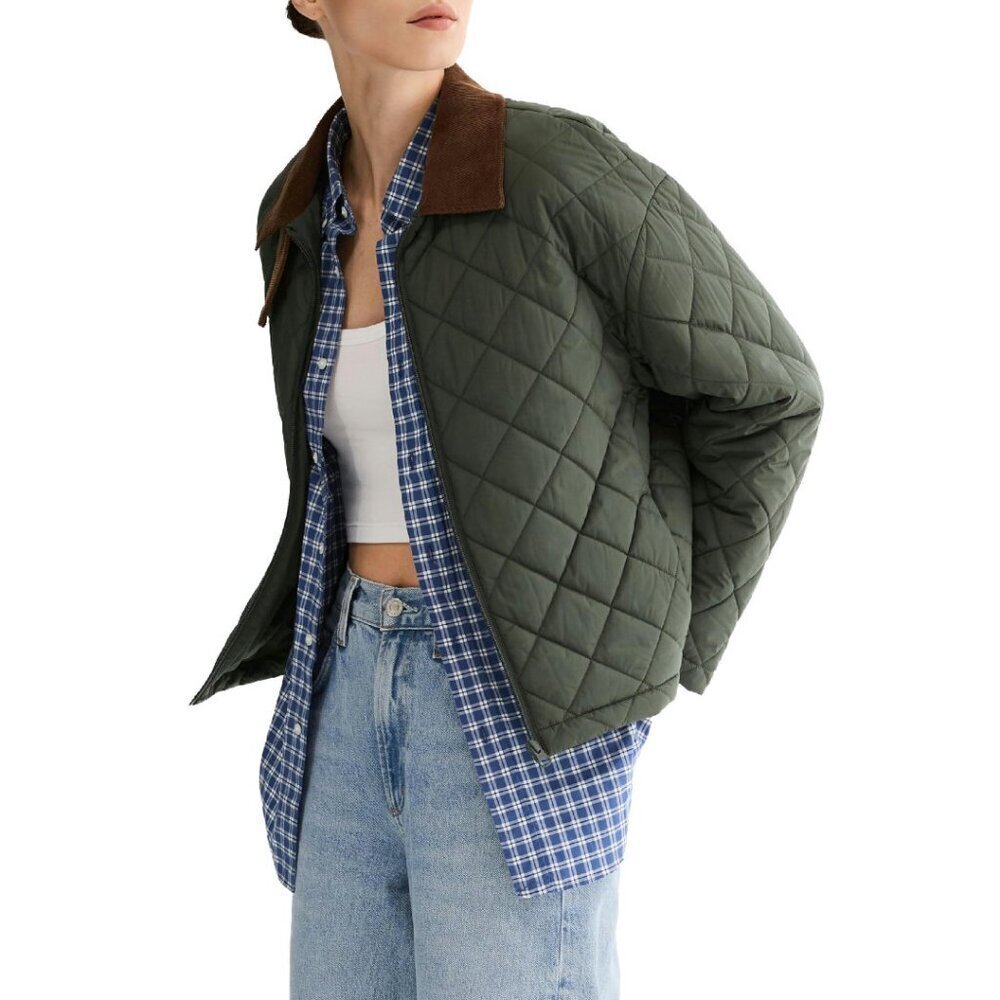 Quilted Lightweight Puffer Jacket Cropped Zip Up with Pockets